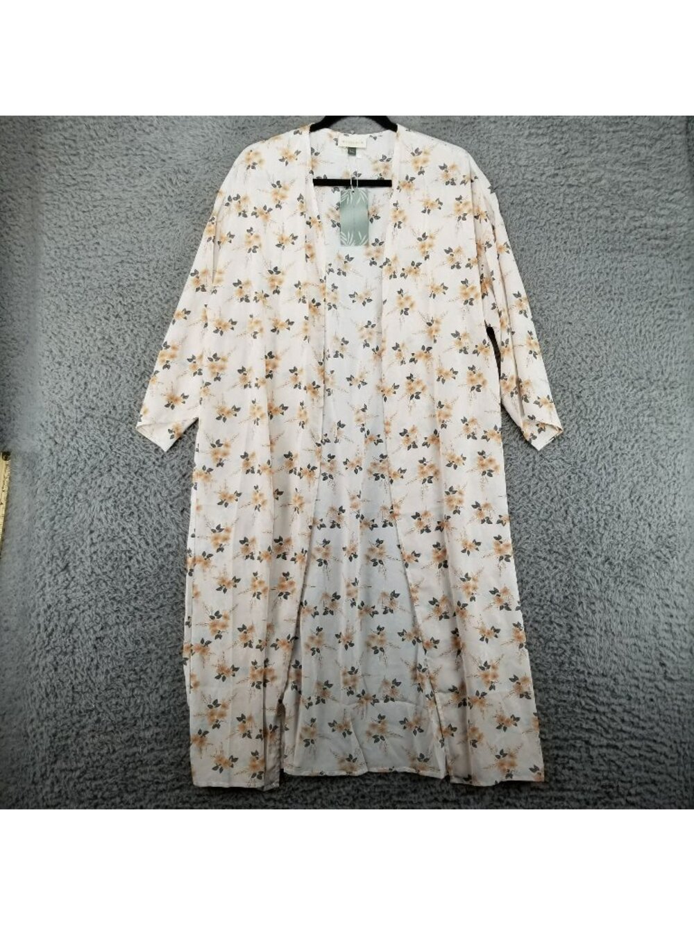 Alredine Shirt Womens Medium Yellow Floral Print Long Sleeve Duster *NWT*